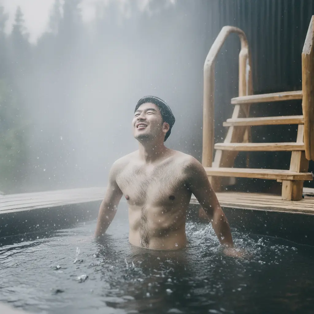 Man in cold plunge